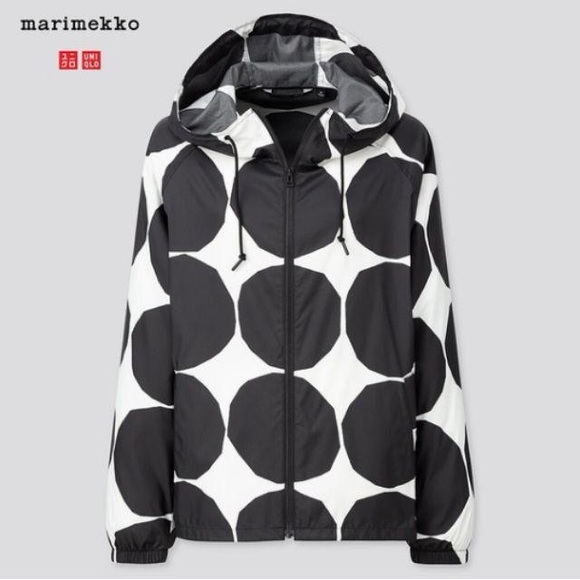 Marimekko Jackets & Blazers - MARIMEKKO x UNIQLO Black White Packable Hoodie Rain Jacket Polka Dot Sz S